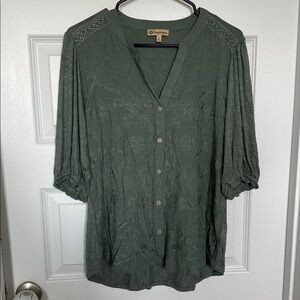 Democracy Green Blouse with Button Front